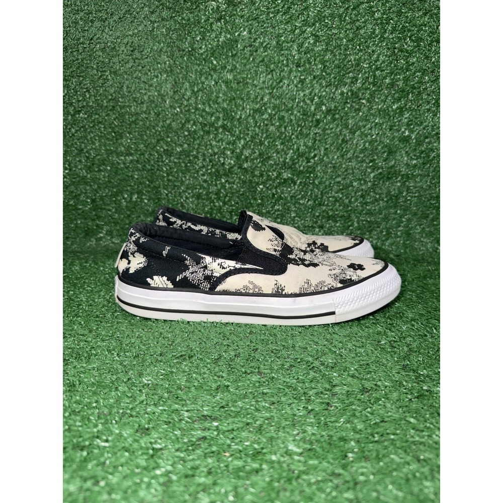 Vintage Converse All Star Womens Size 8.5 Black White Slip On Floral Y2K Grunge